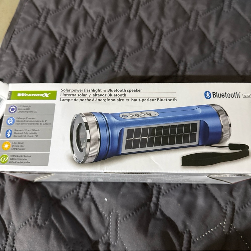 Blue Solar Power Flashlight & Bluetooth Speaker